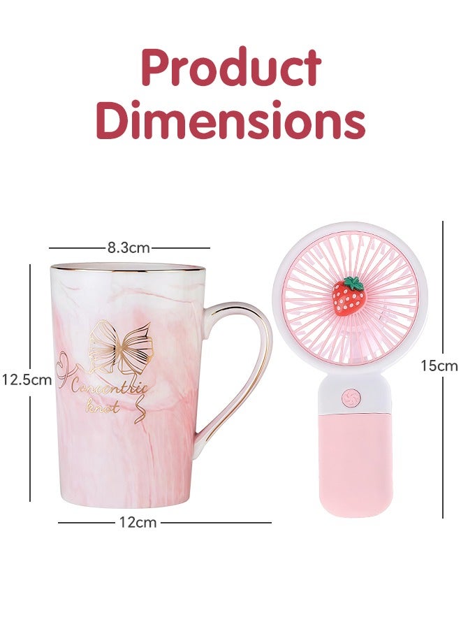 Gift Set for Women Ceramic Mug & Mini Fan Practical Gift Box Pink - Image 2