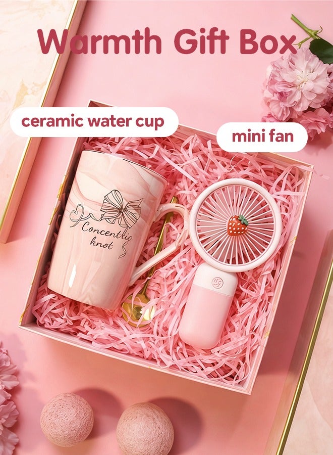 Gift Set for Women Ceramic Mug & Mini Fan Practical Gift Box Pink - Image 5