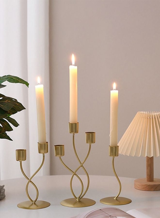HOMESTAR 3 PCS Modern Candelabra Holder, Cast Iron Metal Candlestick Holders 8.8 Inches Tall Candle Holder Candle Stand Brass Gold Candle Stand, Curved Design - Image 1