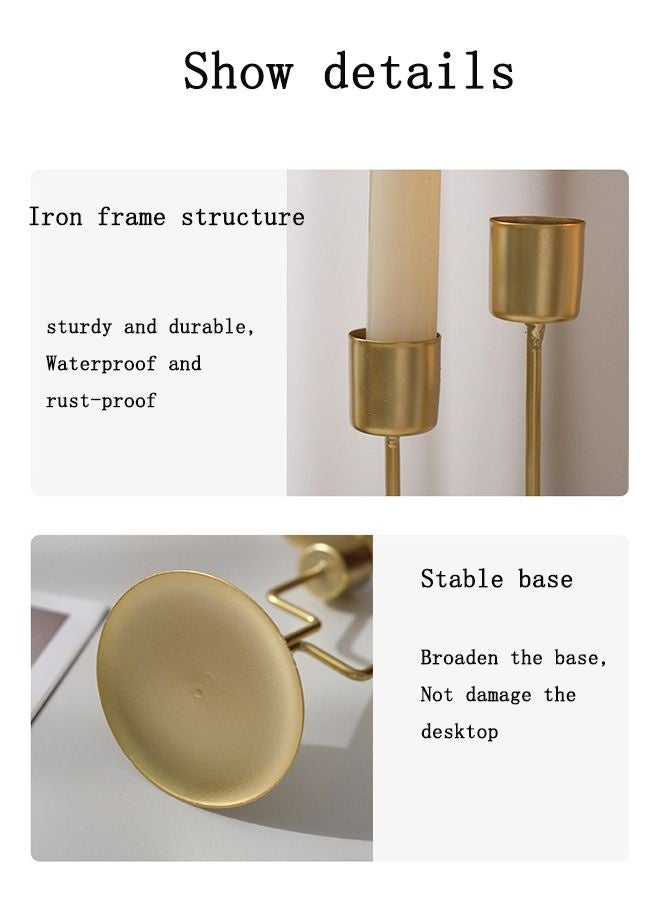 HOMESTAR 3 PCS Modern Candelabra Holder, Cast Iron Metal Candlestick Holders 8.8 Inches Tall Candle Holder Candle Stand Brass Gold Candle Stand, Curved Design - Image 2
