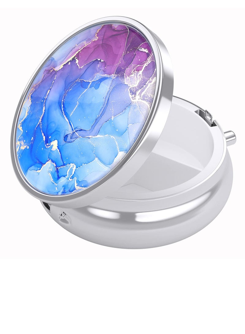 SYOSI Pill Organizer Pill Box Portable and Compact Medicine Organizer for Purse and Pocket Waterproof Seal Pill Container Holder to Hold Vitamins Medication Fish Oil and Supplements Blue Marble - Image 1