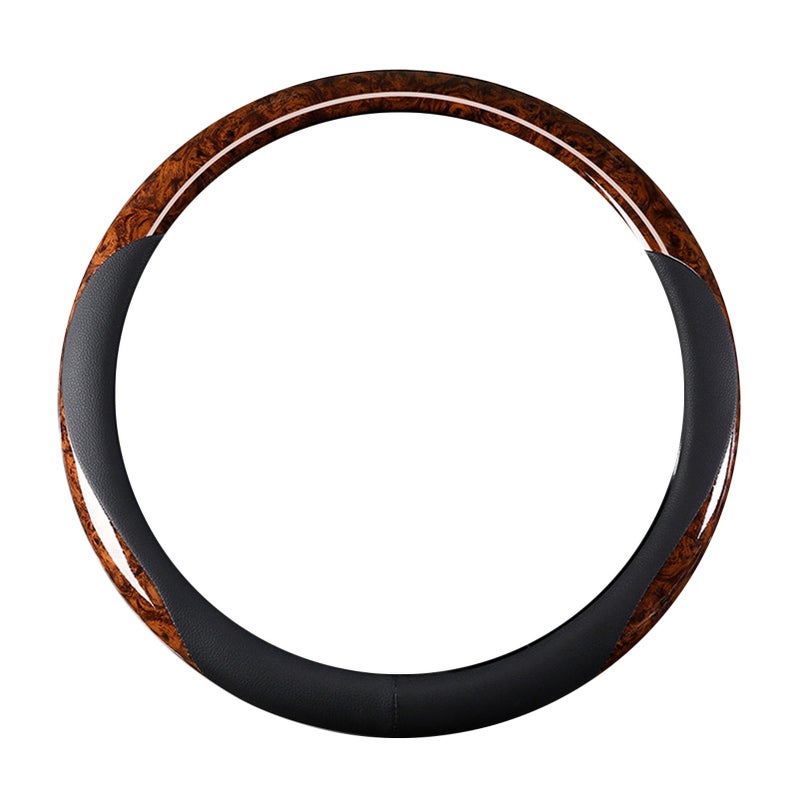 38cm Steering Wheel Cover Faux Leather Carbon Fiber Sweat Absorption Prevent Slip Steering Wheel Protector Brown - Image 1