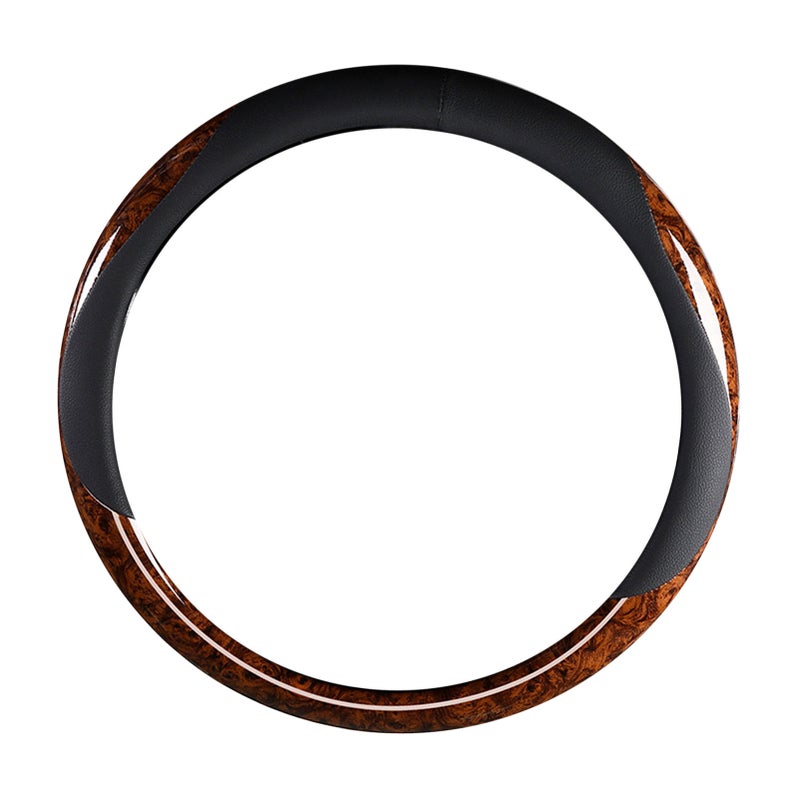 38cm Steering Wheel Cover Faux Leather Carbon Fiber Sweat Absorption Prevent Slip Steering Wheel Protector Brown - Image 2