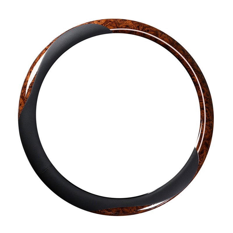 38cm Steering Wheel Cover Faux Leather Carbon Fiber Sweat Absorption Prevent Slip Steering Wheel Protector Brown - Image 3