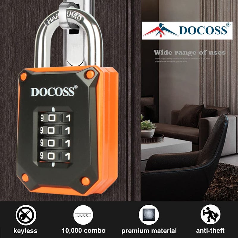 DOCOSS Zinc Strong Number Lock for Door/Combination Padlock, Gate, Gym Locker - Orange Black (1 Pack) - Image 3