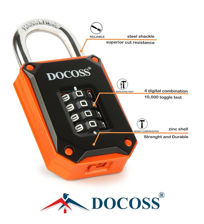 DOCOSS Zinc Strong Number Lock for Door/Combination Padlock, Gate, Gym Locker - Orange Black (1 Pack) - Image 2