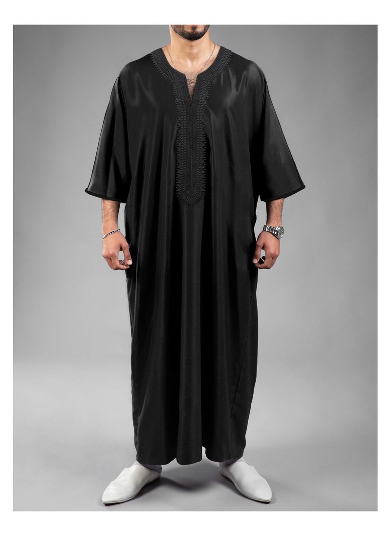 xozgdovg Mid-sleeve embroidery national style Moroccan men's robes plus size  - Image 1