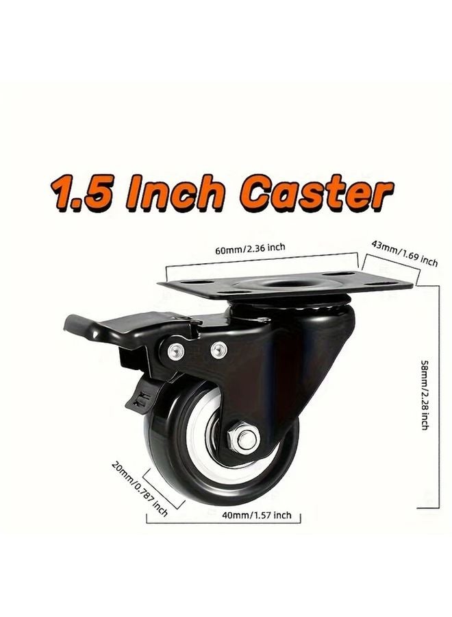 4 قطع عجلات كاستر ثقيلة مقاس 1.5 بوصة، 2 مع فرامل و 2 دوارة للأثاث - Image 3