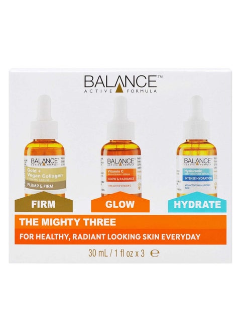 The Mighty Three, Combo Pack of Vitamin C,Hyarulonic and Gold+Vegan Serum, Breakthrough Active Ingredients Visible Results.Three Targeted Serums That You Can Layer Together Or Use Individually,3X30ml