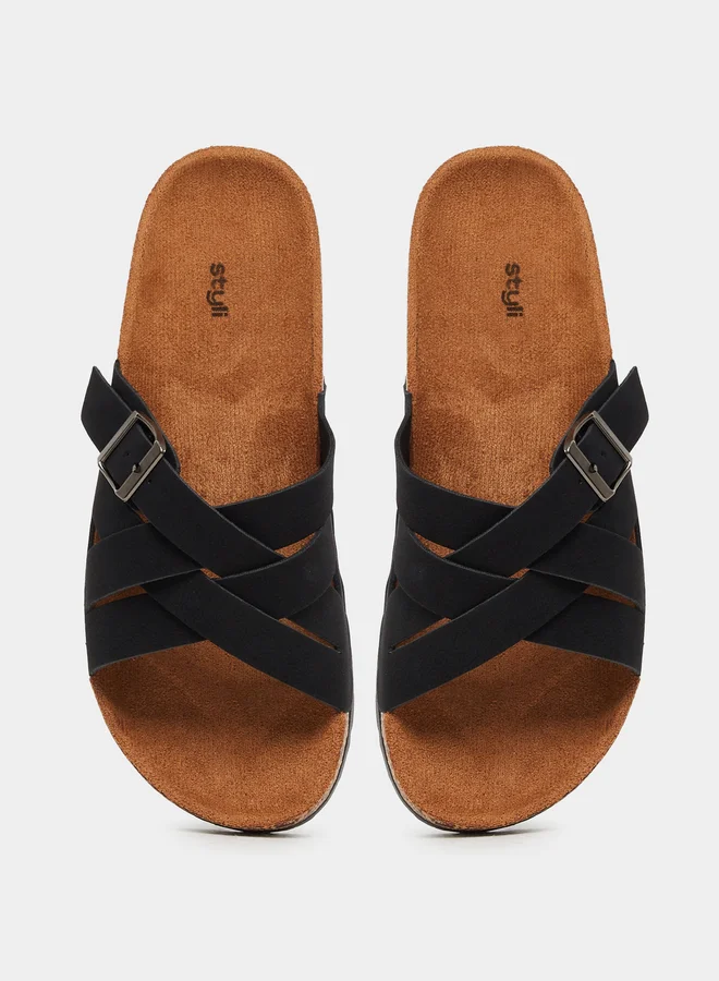Styli Buckle Detail Open Toe Comfort Sandals