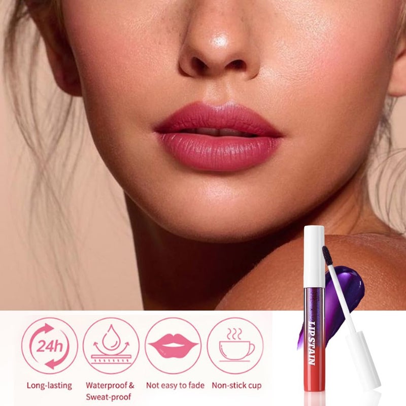evpct Mauve Red Peel Off Lip Stain Tints, Matte Liquid Lipstick Lip Stain Long Lasting Waterproof for Women, Non-stick Cup Lipstick Peel Off Highly Pigmented Not Faded Smudge-proof Easy to Apply, 02# - Image 4
