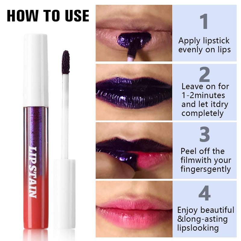 evpct Mauve Red Peel Off Lip Stain Tints, Matte Liquid Lipstick Lip Stain Long Lasting Waterproof for Women, Non-stick Cup Lipstick Peel Off Highly Pigmented Not Faded Smudge-proof Easy to Apply, 02# - Image 5