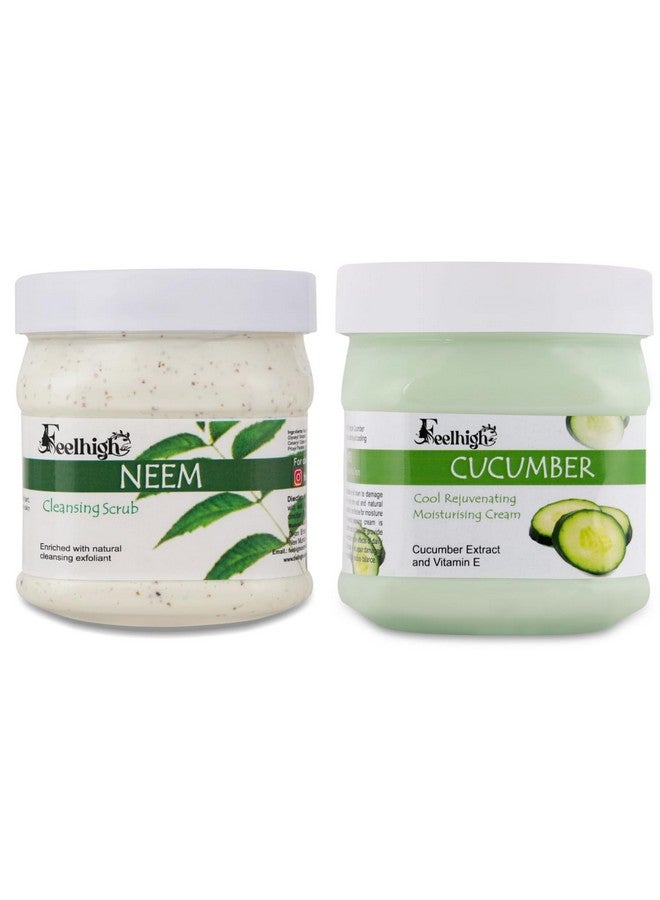 FEELHIGH مجموعة مقشر الوجه من النيم 500 مل مع كريم الوجه بالخيارة 500 مل معزز بمستخلص الخيار عبوة من 2 للرجال والنساء مجموعة العناية بالوجه - Image 1