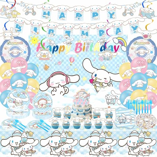 WOOACME Birthday Decorations cute Party Supplies Include Happy Birthday Banner Hanging Swirls Backdrop Tablecloth Tableware Set StickersCake Toppers Balloons - Image 1