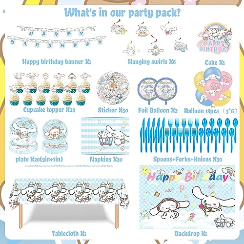 WOOACME Birthday Decorations cute Party Supplies Include Happy Birthday Banner Hanging Swirls Backdrop Tablecloth Tableware Set StickersCake Toppers Balloons - Image 5
