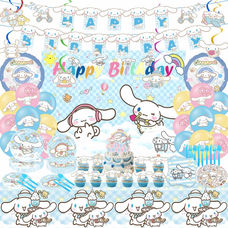 WOOACME Birthday Decorations cute Party Supplies Include Happy Birthday Banner Hanging Swirls Backdrop Tablecloth Tableware Set StickersCake Toppers Balloons - Image 3