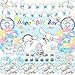 WOOACME Birthday Decorations cute Party Supplies Include Happy Birthday Banner Hanging Swirls Backdrop Tablecloth Tableware Set StickersCake Toppers Balloons - Image 2