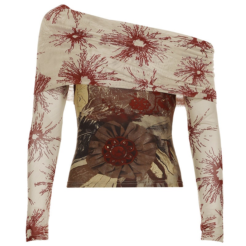 Love Cloth Forgetting Antique Butterfly Tie-Dye Print One-Shoulder Asymmetrical Strapless Top Girl Style Tight Short T-Shirt - Image 1