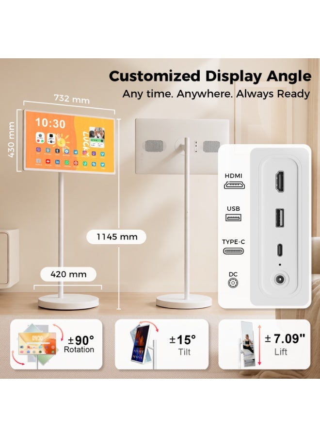 VLH M01 32 Inch Portable Smart TV on Wheels, 1080P Touch Screen Tablet on Rolling Stand, Built-in Battery and Camera, Android 15, 8GB RAM + 128GB Storage, Voice Remote Control, Suitable for Bedroom, Kitchen, Office - Image 3