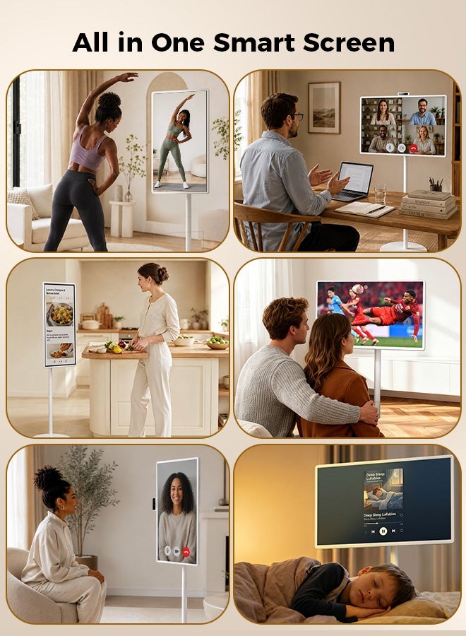 VLH M01 32 Inch Portable Smart TV on Wheels, 1080P Touch Screen Tablet on Rolling Stand, Built-in Battery and Camera, Android 15, 8GB RAM + 128GB Storage, Voice Remote Control, Suitable for Bedroom, Kitchen, Office - Image 5