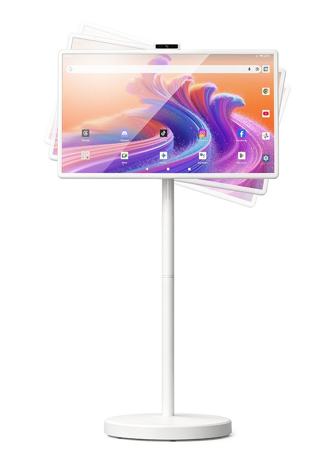 VLH M01 32 Inch Portable Smart TV on Wheels, 1080P Touch Screen Tablet on Rolling Stand, Built-in Battery and Camera, Android 15, 8GB RAM + 128GB Storage, Voice Remote Control, Suitable for Bedroom, Kitchen, Office - Image 1
