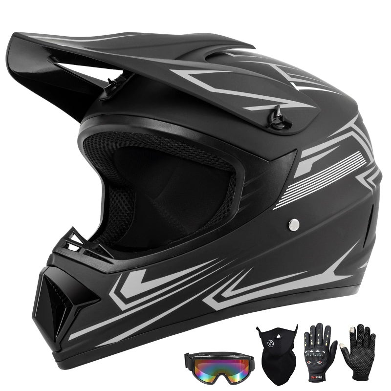 TIANDU Youth Kids Dirt Bike Motocross Helmet Goggles Gloves Face Mask 4PCS Set DOT Approved Boys Full Face Motorcycle Helmets ATV BMX MX Mountain Bike Off Road Kid Helmet Gray S - Image 3