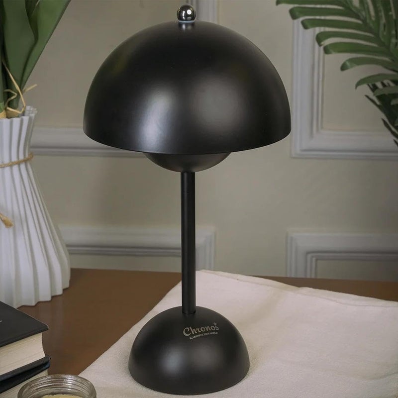 Chronos Metal Macaron Cordless LED Table Lamp|USB Rechargeable,Portable & Touch Control Dimmable|3 Light Color Tunable Table Lamp for Hotel,Cafe,Restaurant,Home for Bedside,Center or Dining (Black) - Image 2