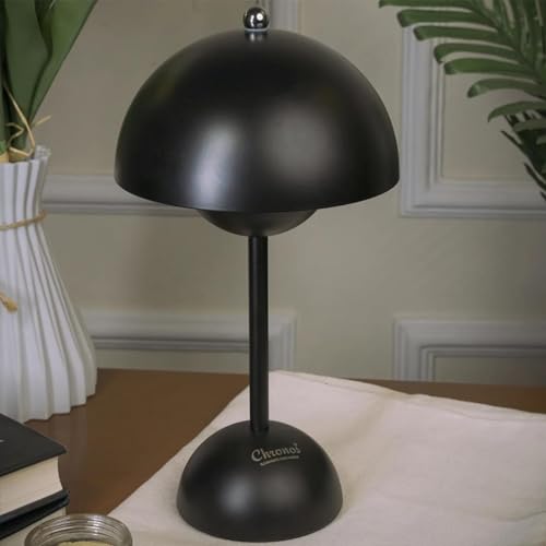 Chronos Metal Macaron Cordless LED Table Lamp|USB Rechargeable,Portable & Touch Control Dimmable|3 Light Color Tunable Table Lamp for Hotel,Cafe,Restaurant,Home for Bedside,Center or Dining (Black) - Image 1