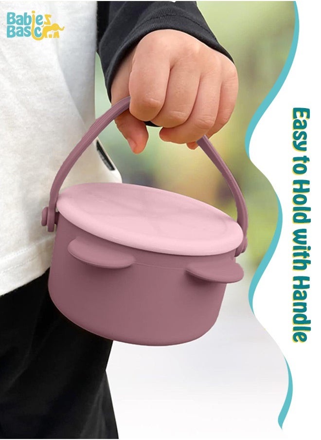 Babies Basic Silicone Snack Cup/Box With Lid, 100 % Food-Grade Silicone, Bpa & Phthalate Free, Non-Slip Design-Easy To Carry, Travel Case Included - Pink  - Image 4