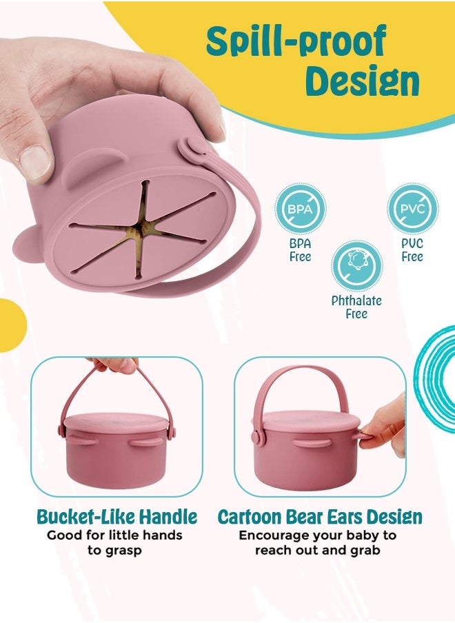 Babies Basic Silicone Snack Cup/Box With Lid, 100 % Food-Grade Silicone, Bpa & Phthalate Free, Non-Slip Design-Easy To Carry, Travel Case Included - Pink  - Image 3