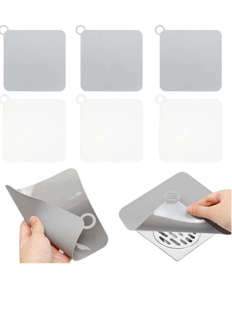 Oasisgalore 6 Pcs Silicone Tub Stopper Floor Drain Cover Sewer Anti-Odor Mat Deodorizing Drain Plugs for Kitchen Bathroom Laundry to Keep Bug and Hair Out White and Grey- 5.9x5.9 inch  - Image 1