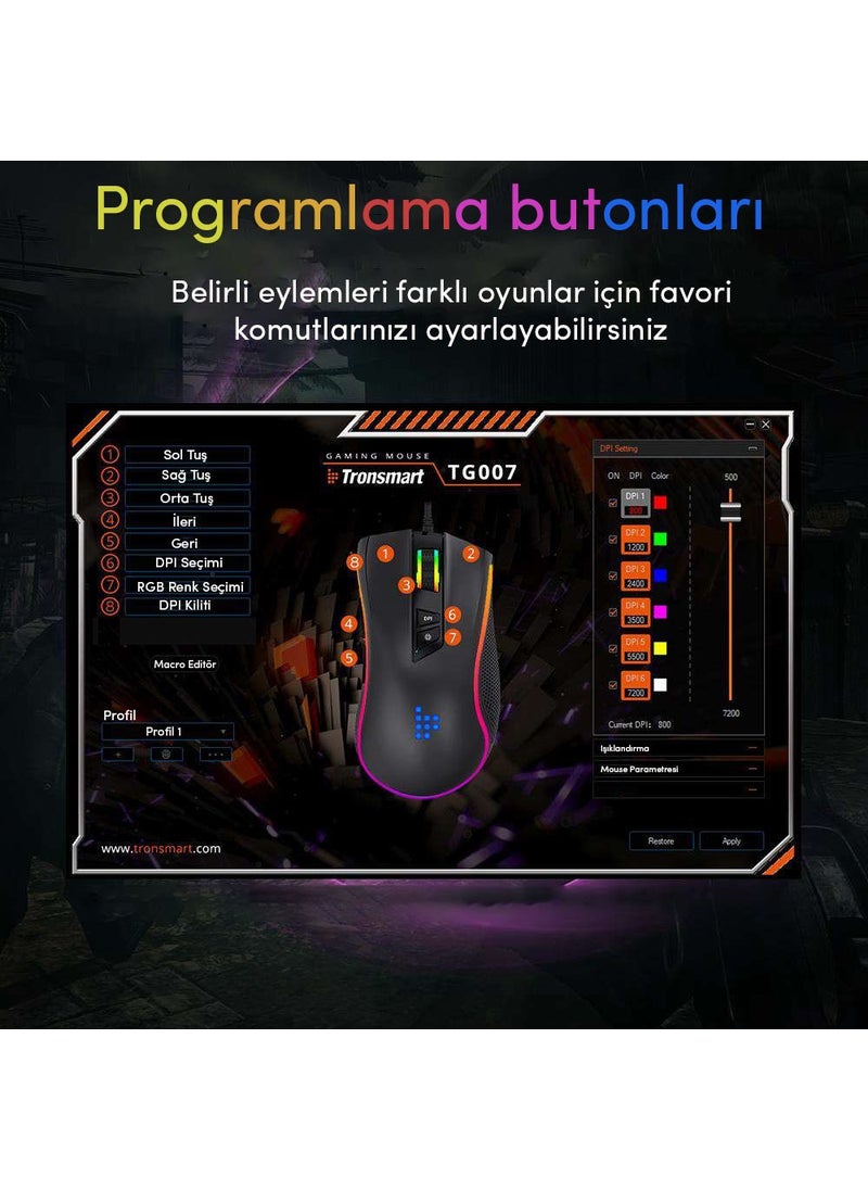 Tronsmart ماوس ألعاب TG007 ماكرو 7200DPI RGB LED  - Image 4