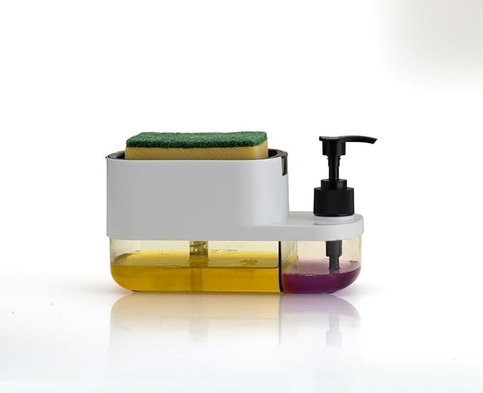 PRETOX Soap Dispenser for Kitchen with Sponge Holder 400ml, Hollow Design Durable & Smooth Body Rust Proof 3 in 1 Liquid Soap Dispenser Sink Dish Washing Soap Dispenser Set (Multi Colors) - Image 1