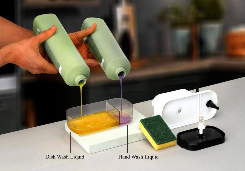 PRETOX Soap Dispenser for Kitchen with Sponge Holder 400ml, Hollow Design Durable & Smooth Body Rust Proof 3 in 1 Liquid Soap Dispenser Sink Dish Washing Soap Dispenser Set (Multi Colors) - Image 3