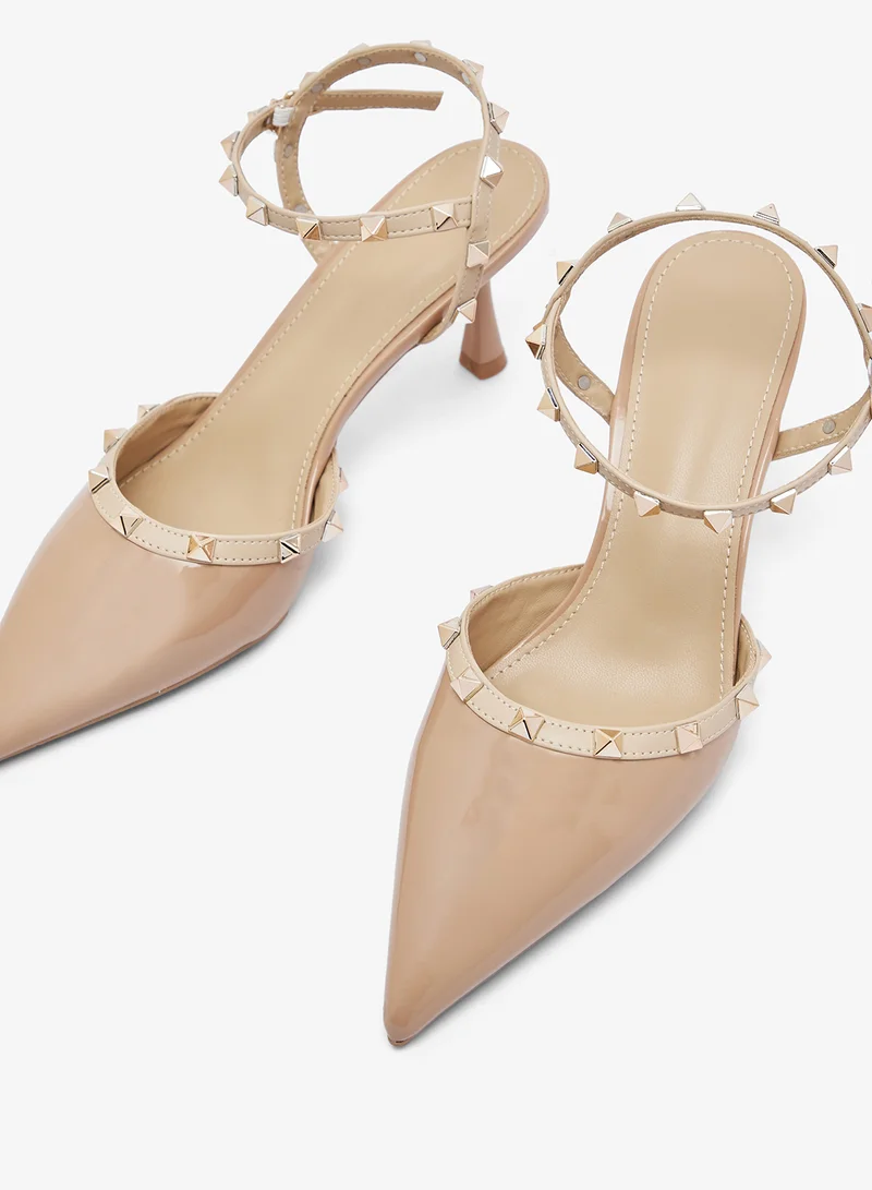 Ginger Pink Stud Detail Mid Heel Pumps for Women | Best Price UAE