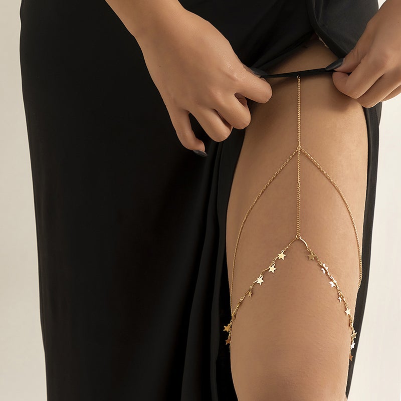 and Jewelry Sexy Beach Imitation Pearl Body Chain Simple Stretch Star Rhinestone Tassel Thigh Chain - Image 3