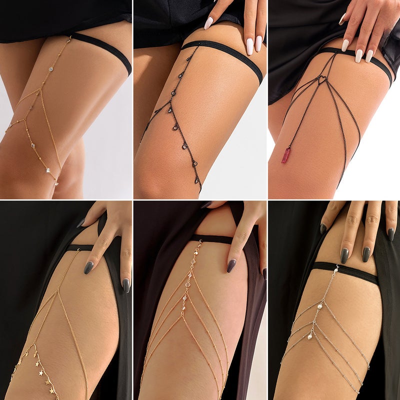 and Jewelry Sexy Beach Imitation Pearl Body Chain Simple Stretch Star Rhinestone Tassel Thigh Chain - Image 2