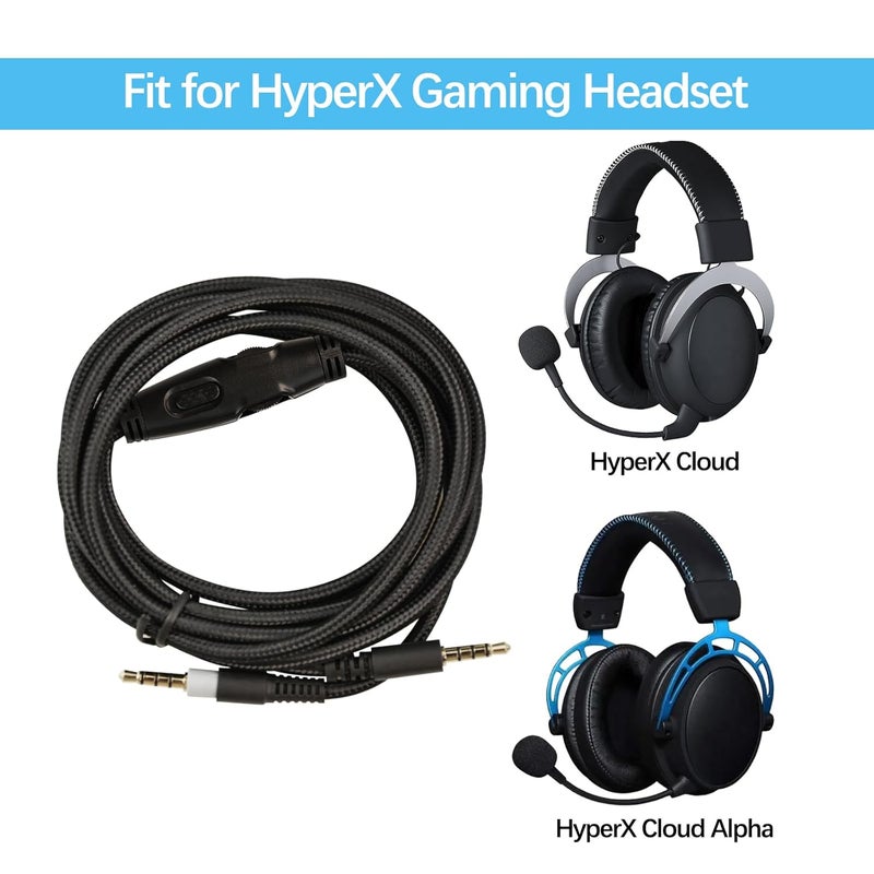 Flylin 2M 3.5mm Replacement Audio Aux Cable, Nylon Braided Stereo Jack Cord Audio Cord Male to Male Cable with Inline Mute and Volume Control (No Mic) - Image 2