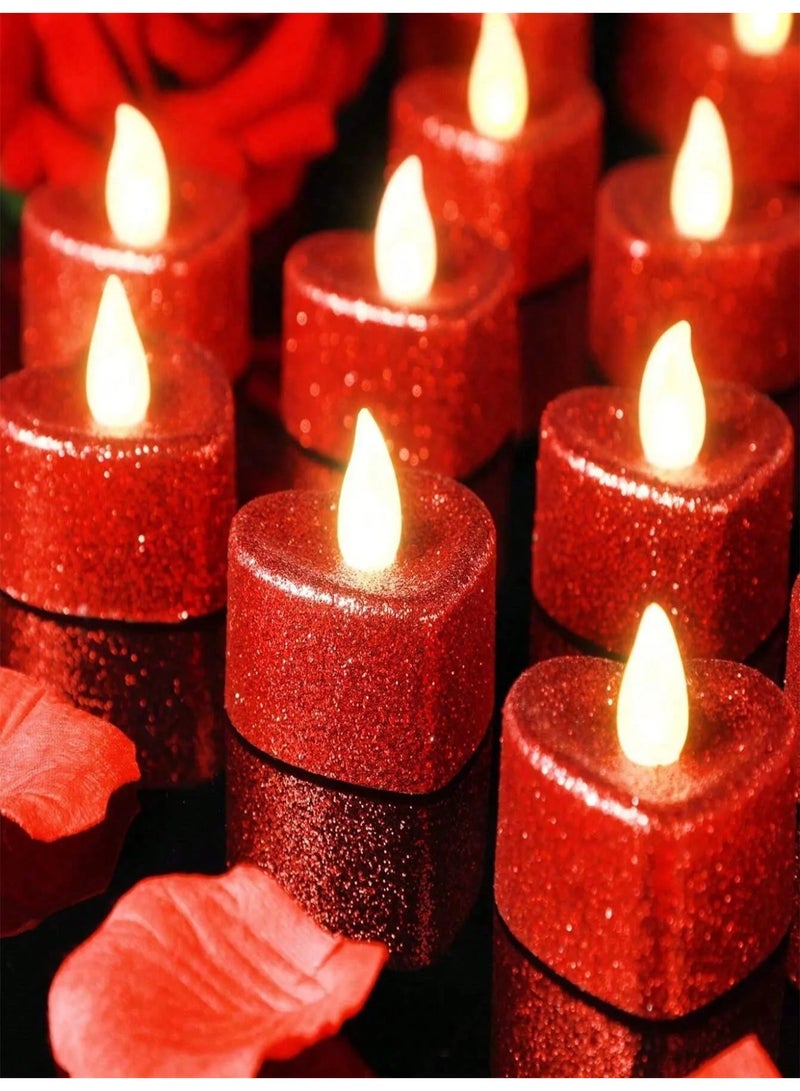 شمعه ضوئيه LED مجموعه من 12 قطعة شموع ضوئيه باللون الاحمر اللامع بتصميم قلب تضيف لمسه رومنسيه وأنيقه لأي حفله مناسبه لحفلات الذكرى السنويه ، يوم الحب ، اعياد الميلاد و جميع المناسبات الخاصه - Image 1