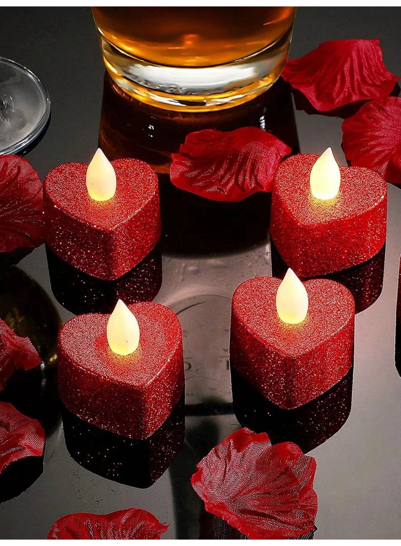 شمعه ضوئيه LED مجموعه من 12 قطعة شموع ضوئيه باللون الاحمر اللامع بتصميم قلب تضيف لمسه رومنسيه وأنيقه لأي حفله مناسبه لحفلات الذكرى السنويه ، يوم الحب ، اعياد الميلاد و جميع المناسبات الخاصه - Image 2
