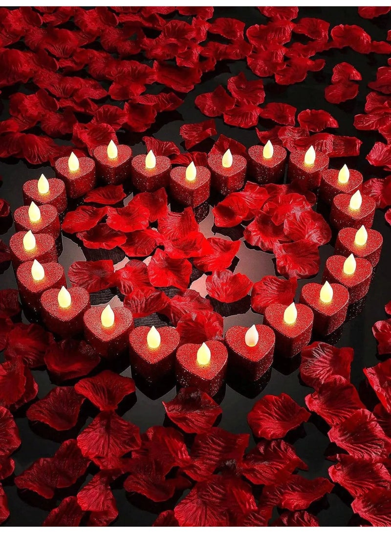 شمعه ضوئيه LED مجموعه من 12 قطعة شموع ضوئيه باللون الاحمر اللامع بتصميم قلب تضيف لمسه رومنسيه وأنيقه لأي حفله مناسبه لحفلات الذكرى السنويه ، يوم الحب ، اعياد الميلاد و جميع المناسبات الخاصه - Image 5