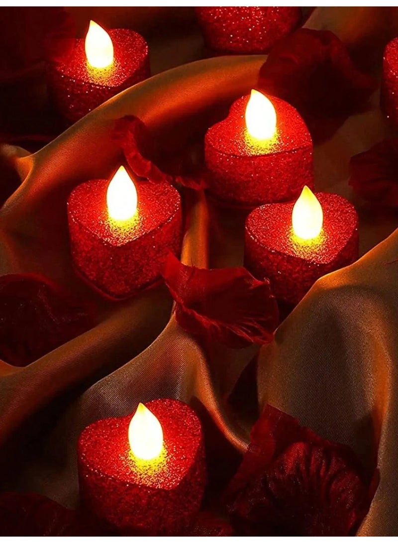 شمعه ضوئيه LED مجموعه من 12 قطعة شموع ضوئيه باللون الاحمر اللامع بتصميم قلب تضيف لمسه رومنسيه وأنيقه لأي حفله مناسبه لحفلات الذكرى السنويه ، يوم الحب ، اعياد الميلاد و جميع المناسبات الخاصه - Image 4