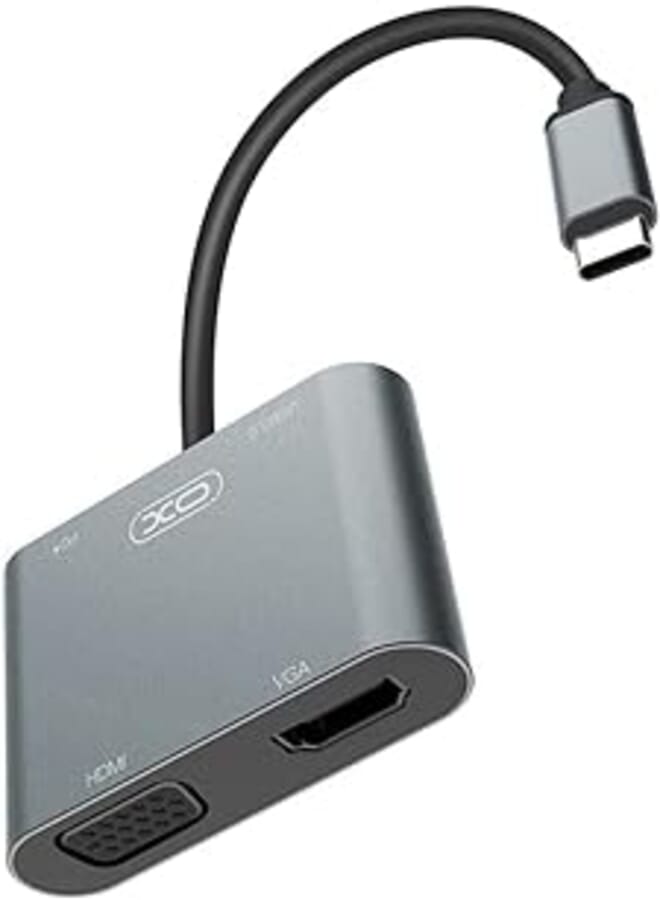 XO HUB001 Converter 4 In 1 From VGA, HDMI, Type C And USB To Type C - Silver