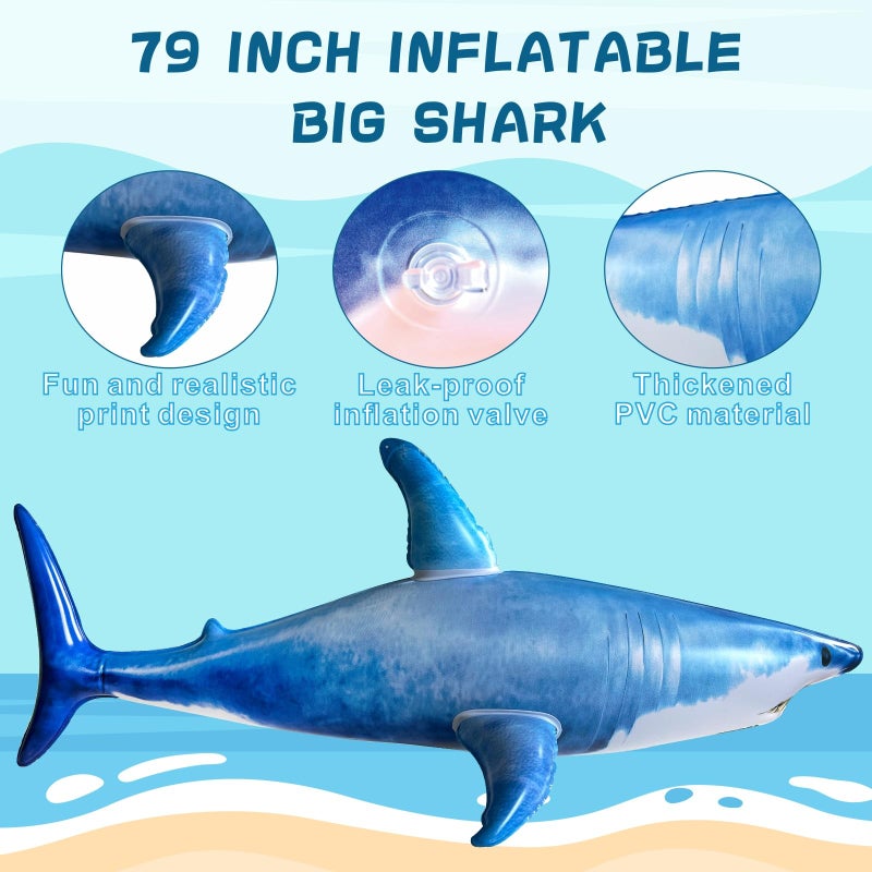 ILEISURELY Extra Large Inflatable Shark Pool Toy,79inch Shark Pool Birthday Party Decorations,Party Favors Supplies Gift for Kids Adults - Image 2