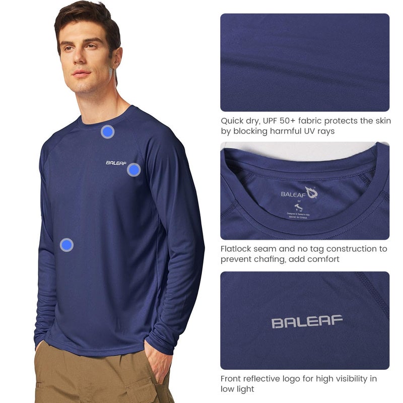 baleaf Men's Long Sleeve Swim Shirts Rash Guard UV Sun Protection SPF T-Shirts UPF 50+ Quick Dry Swimming Fishing Bluish Violet Size L - Image 3