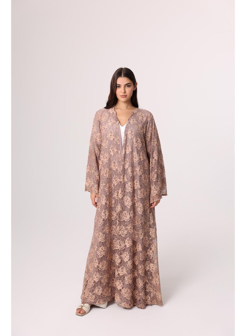 اكسا عباية طبقات بتصميم دانتيل زهري ملون - Image 4