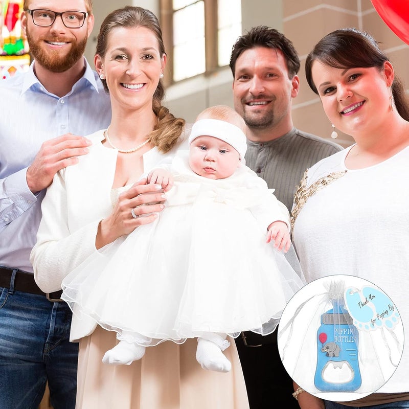 Geiserailie 20 قطعة هدايا حفلة استقبال المولود للضيوف مفتاح زجاجات مغناطيسي مع بطاقات وأكياس أورجانزا وحبل خيش هدايا أو تذكارات للضيوف باللون الأزرق - Image 3