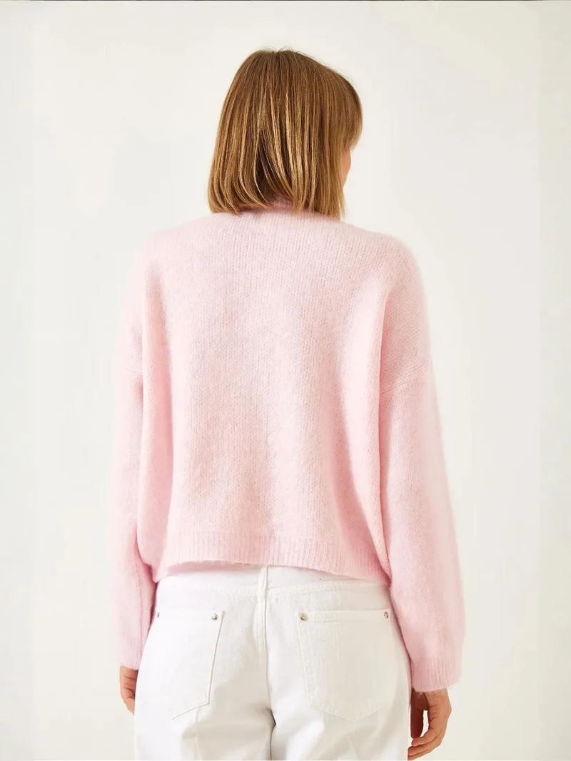 Bianco Lucci Powder Pink LUCCI Embellished Crew Neck Long Sleeve Cardigan for Women | Best Price UAE