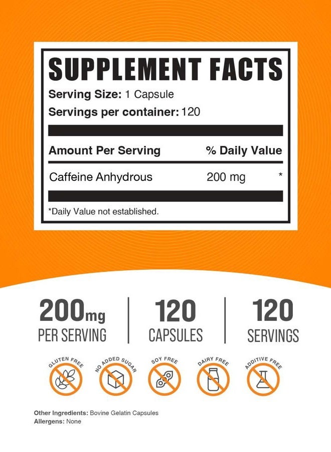 BULKSUPPLEMENTS.COM Caffeine Pills 200mg - 1 Capsule per Servings, 120-Day Supply, 120 Capsules - Image 2