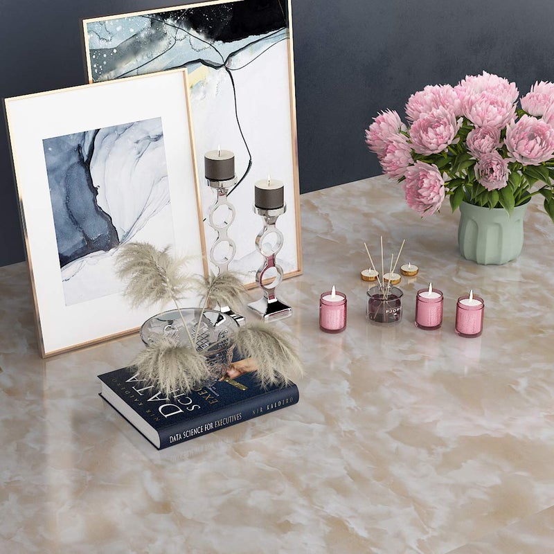 Livelynine ورق لاصق لسطح المطبخ من لايفلين، مقاوم للماء، قابل للإزالة واللصق، ورق حائط رخامي بيج، غلاف فينيل ذاتي اللصق لسطح المطبخ، غلاف مكتب، غلاف خزانة، مناسب للمستأجرين 15.8x78.8 - Image 4